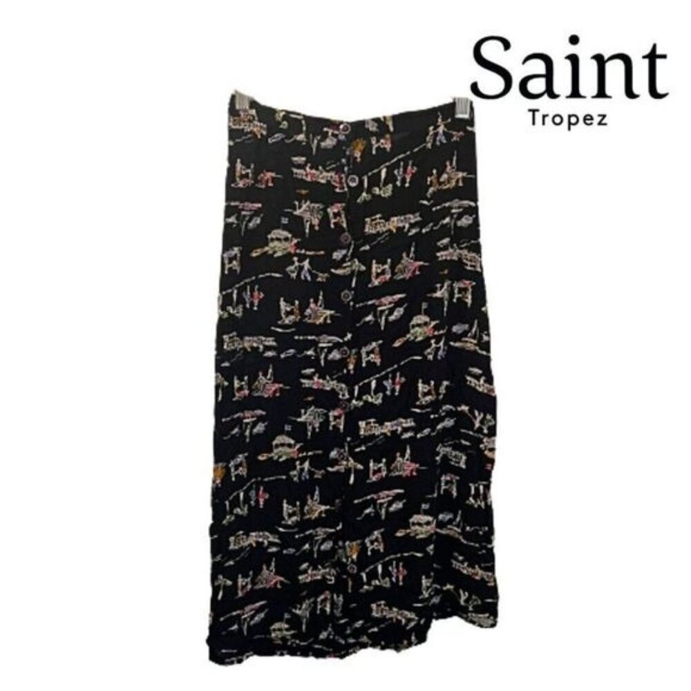 Saint Tropez Women's Loose Printed Skirt Front Buttoned Midi Skirt